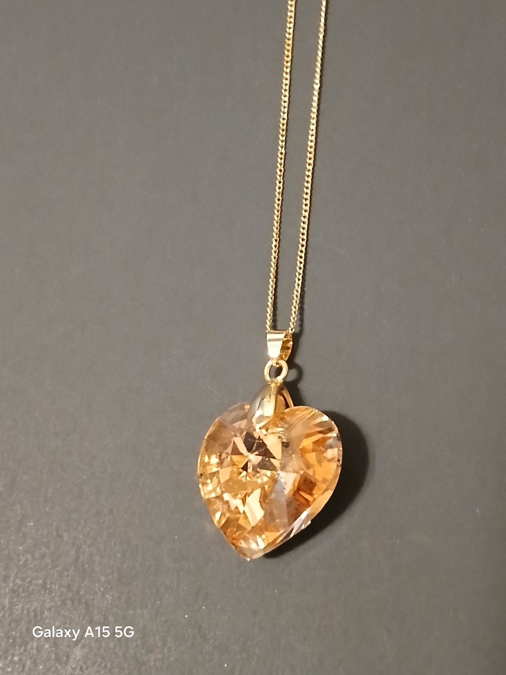 Gold Heart Crystal Pendant Necklace in Amber-Tone